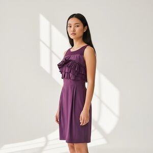 BCBG MaxAzaria Bordeaux Eggplant Ruffle Sheath Cocktail Dress